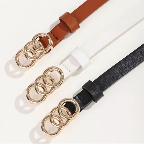 PU Leather Gold Circle Buckle Belt Set of 3 - Picture 3 of 4